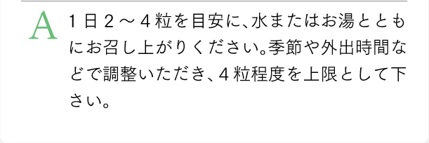 1日2～4粒を目安に、水またはお湯とともにお召し上がりください。